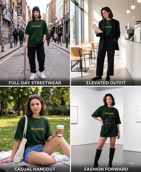 T.T. Women|Oversized Printed T-Shirt|Round Neck|Soft Breathable Cotton Fabric | Street , Casual & Outdoor Wear Tees|Love Print|Green