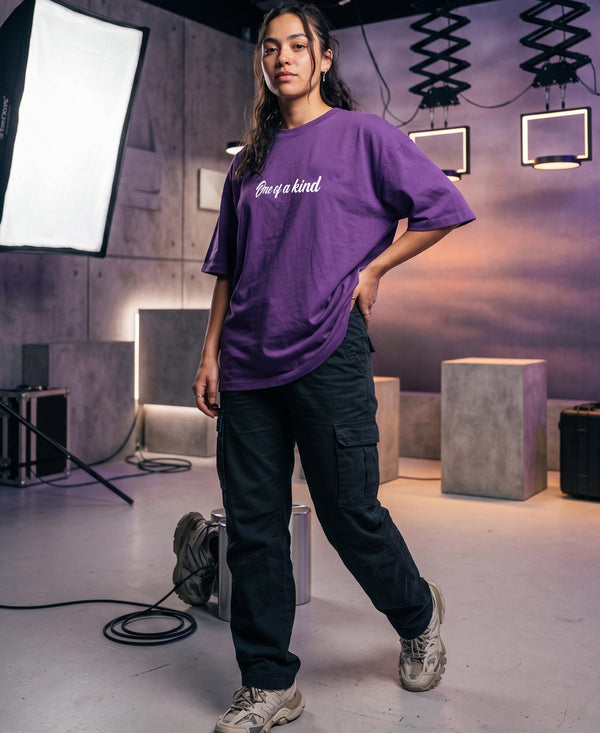 T.T. Women|Oversized Printed T-Shirt|Round Neck|Soft Breathable Cotton Fabric | Street , Casual & Outdoor Wear Tees|Love Print|Purple