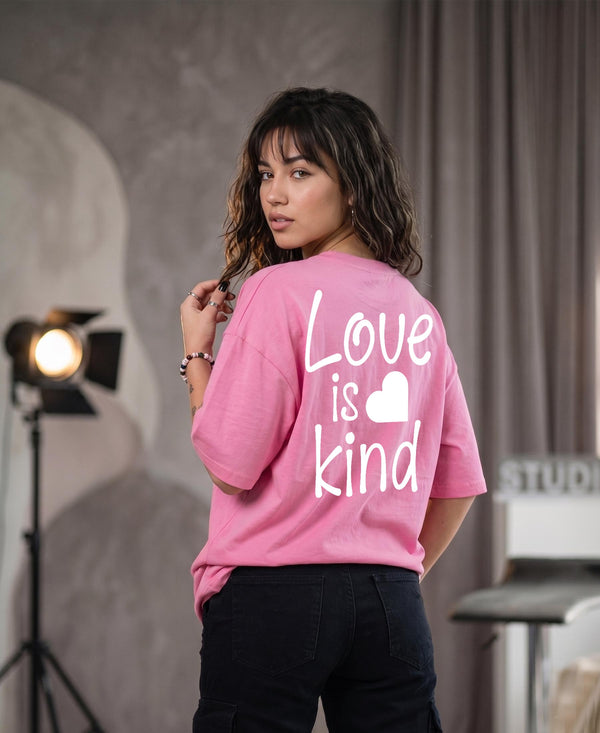 T.T. Women|Oversized Printed T-Shirt|Round Neck|Soft Breathable Cotton Fabric | Street , Casual & Outdoor Wear Tees|Love Print|Pink