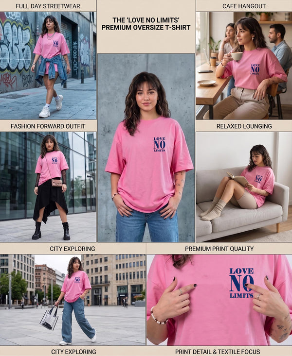 T.T. Women|Oversized Printed T-Shirt|Round Neck|Soft Breathable Cotton Fabric | Street , Casual & Outdoor Wear Tees|No Limit Print|Pink