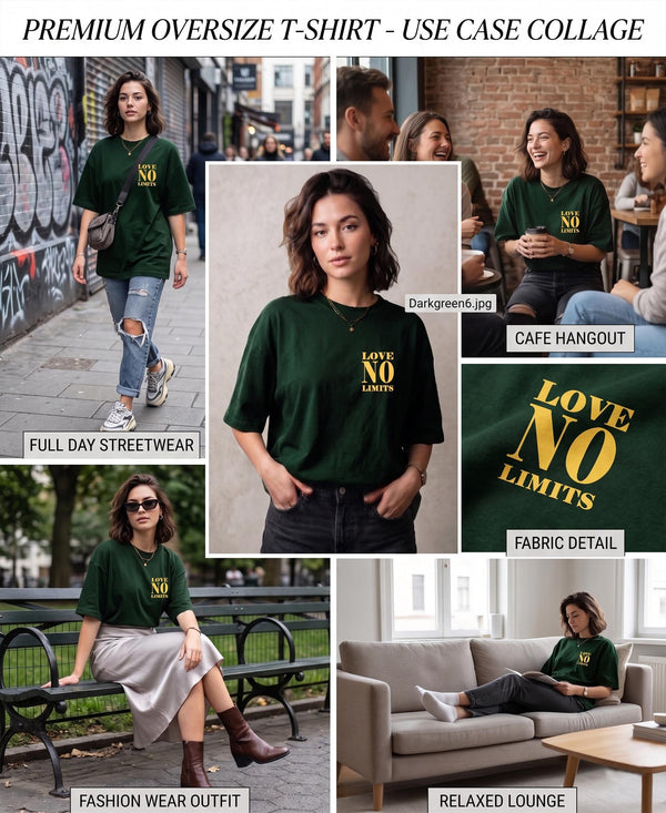 T.T. Women|Oversized Printed T-Shirt|Round Neck|Soft Breathable Cotton Fabric | Street , Casual & Outdoor Wear Tees|No Limit Print|Green
