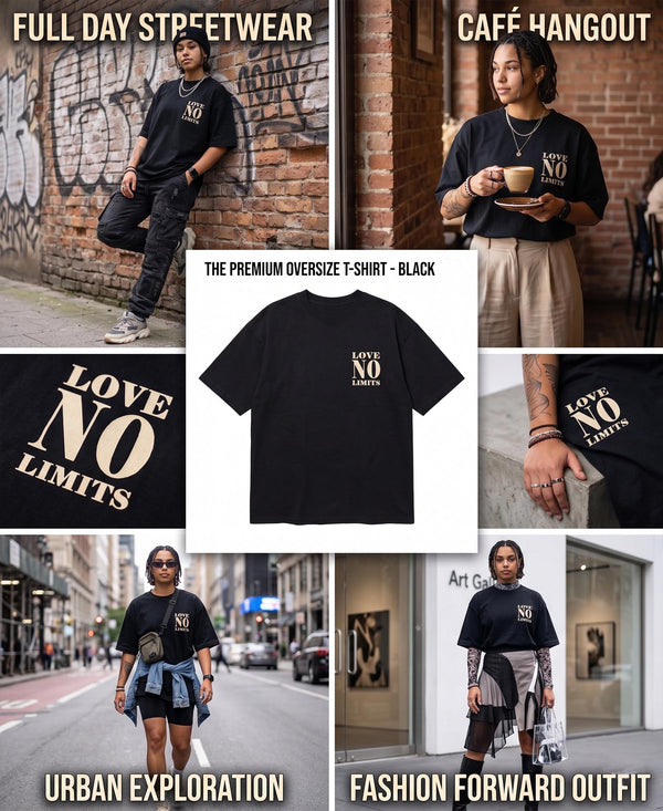 T.T. Women|Oversized Printed T-Shirt|Round Neck|Soft Breathable Cotton Fabric | Street , Casual & Outdoor Wear Tees|No Limit Print|Black