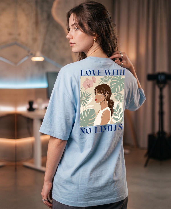 T.T. Women|Oversized Printed T-Shirt|Round Neck|Soft Breathable Cotton Fabric | Street , Casual & Outdoor Wear Tees|No Limit Print|Baby Blue