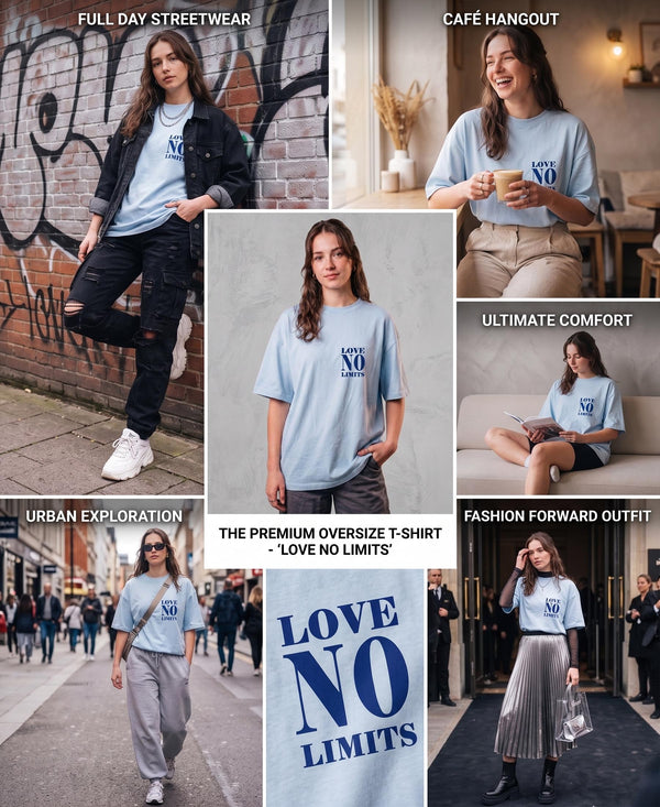 T.T. Women|Oversized Printed T-Shirt|Round Neck|Soft Breathable Cotton Fabric | Street , Casual & Outdoor Wear Tees|No Limit Print|Baby Blue
