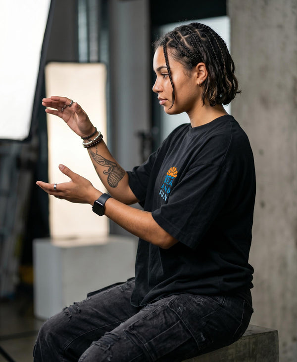 T.T. Women|Oversized Printed T-Shirt|Round Neck|Soft Breathable Cotton Fabric | Street , Casual & Outdoor Wear Tees|Sea & Sun Print|Black