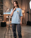T.T. Women|Oversized Printed T-Shirt|Round Neck|Soft Breathable Cotton Fabric | Street , Casual & Outdoor Wear Tees|Sea & Sun Print|Baby Blue