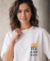 T.T. Women|Oversized Printed T-Shirt|Round Neck|Soft Breathable Cotton Fabric | Street , Casual & Outdoor Wear Tees|Sea & Sun Print|White
