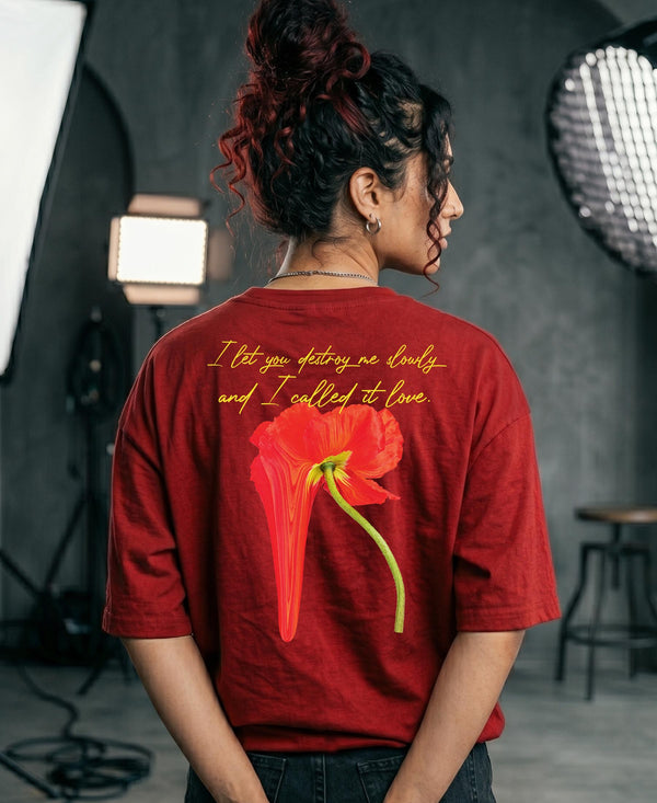 T.T. Women|Oversized Printed T-Shirt|Round Neck|Soft Breathable Cotton Fabric | Street , Casual & Outdoor Wear Tees|Flower Print|Red