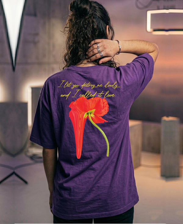 T.T. Women|Oversized Printed T-Shirt|Round Neck|Soft Breathable Cotton Fabric | Street , Casual & Outdoor Wear Tees|Flower Print|Purple
