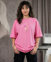 T.T. Women|Oversized Printed T-Shirt|Round Neck|Soft Breathable Cotton Fabric | Street , Casual & Outdoor Wear Tees|Flower Print|Pink