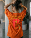 T.T. Women|Oversized Printed T-Shirt|Round Neck|Soft Breathable Cotton Fabric | Street , Casual & Outdoor Wear Tees|Flower Print|Orange