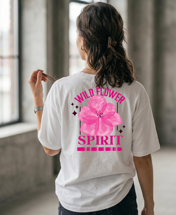T.T. Women|Oversized Printed T-Shirt|Round Neck|Soft Breathable Cotton Fabric | Street , Casual & Outdoor Wear Tees|Wild Flower Print|White