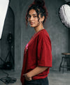T.T. Women|Oversized Printed T-Shirt|Round Neck|Soft Breathable Cotton Fabric | Street , Casual & Outdoor Wear Tees|Wild Flower Print|Red