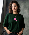 T.T. Women|Oversized Printed T-Shirt|Round Neck|Soft Breathable Cotton Fabric | Street , Casual & Outdoor Wear Tees|Wild Flower Print|Green