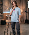 T.T. Women|Oversized Printed T-Shirt|Round Neck|Soft Breathable Cotton Fabric | Street , Casual & Outdoor Wear Tees|Wild Flower Print|Baby Blue