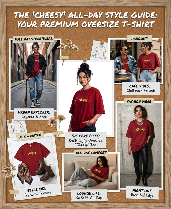 T.T. Women|Oversized Printed T-Shirt|Round Neck|Soft Breathable Cotton Fabric | Street , Casual & Outdoor Wear Tees|Cheesy Print|Red