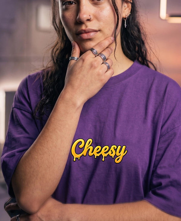 T.T. Women|Oversized Printed T-Shirt|Round Neck|Soft Breathable Cotton Fabric | Street , Casual & Outdoor Wear Tees|Cheesy Print|Purple
