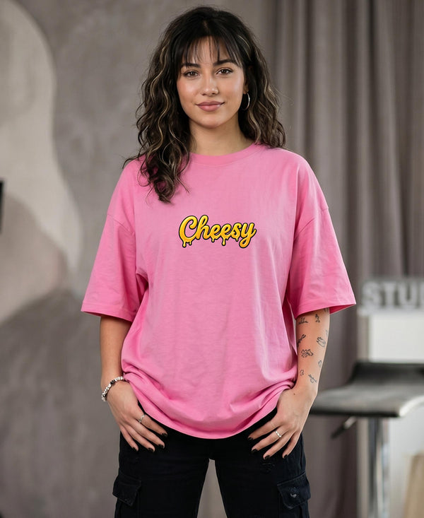 T.T. Women|Oversized Printed T-Shirt|Round Neck|Soft Breathable Cotton Fabric | Street , Casual & Outdoor Wear Tees|Cheesy Print|Pink