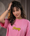 T.T. Women|Oversized Printed T-Shirt|Round Neck|Soft Breathable Cotton Fabric | Street , Casual & Outdoor Wear Tees|Cheesy Print|Pink
