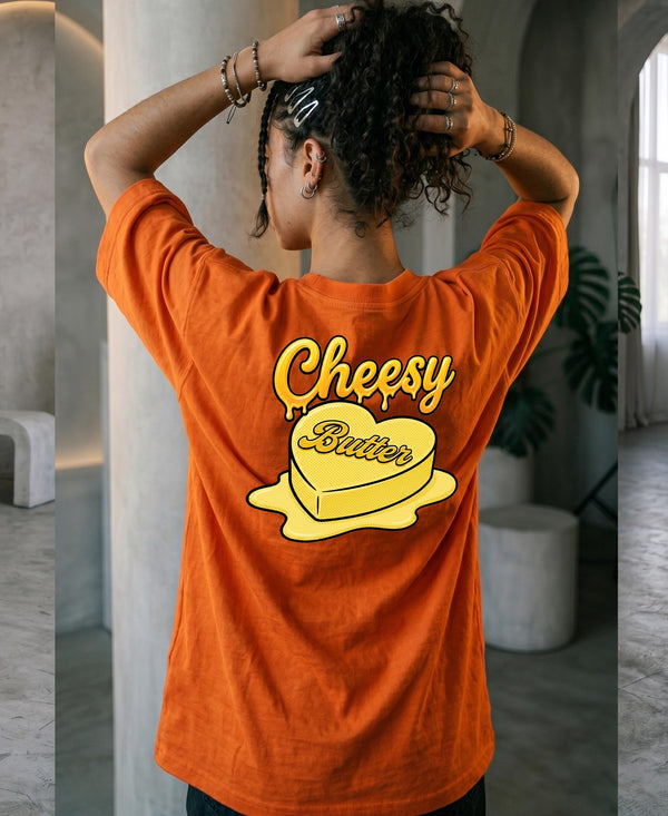 T.T. Women|Oversized Printed T-Shirt|Round Neck|Soft Breathable Cotton Fabric | Street , Casual & Outdoor Wear Tees|Cheesy Print|Orange