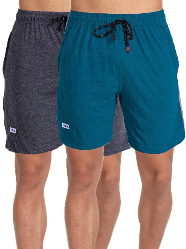 T.T. MenSolid Cotton Blend Shorts With Zipper & Back Pocket|Pack Of 2|Anthra,Airforce