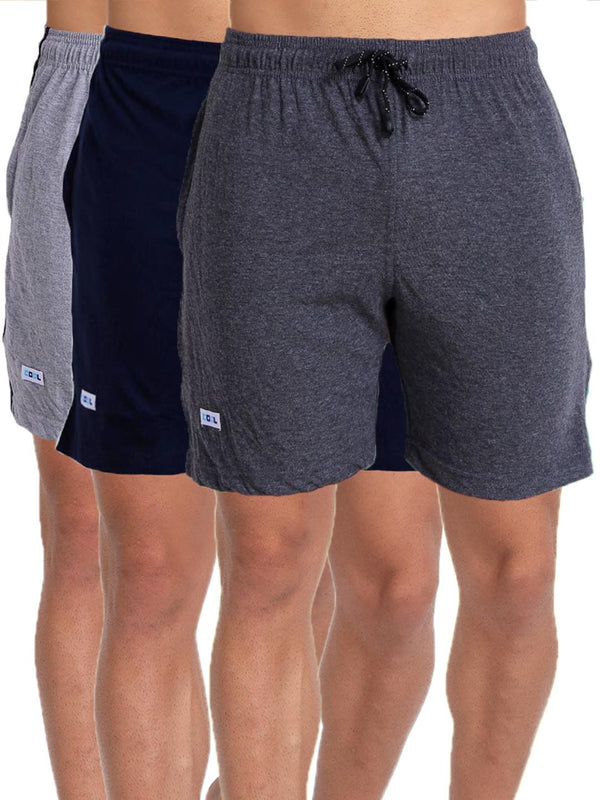 T.T. MenSolid Cotton Blend Shorts With Zipper & Back Pocket|Pack Of 3|Anthra,Navy,Grey