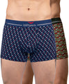 Hiflyers Men|Soft Breathable Odour-Free Cotton Lycra Fabric|Regular Fit|Stylish Geometrical Design Printed Trunk|Pack Of 2|Navy,Olive