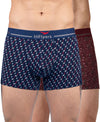 Hiflyers Men|Soft Breathable Odour-Free Cotton Lycra Fabric|Regular Fit|Stylish Geometrical Design Printed Trunk|Pack Of 2|Navy,Maroon