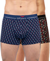 Hiflyers Men|Soft Breathable Odour-Free Cotton Lycra Fabric|Regular Fit|Stylish Geometrical Design Printed Trunk|Pack Of 2|Navy,Black