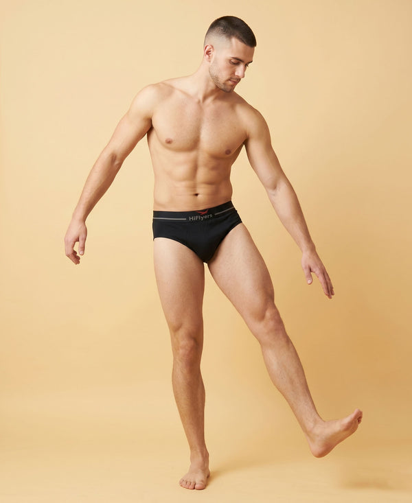 Hiflyers Men|Soft Breathable Odour-Free Cotton Lycra Fabric|Regular Fit|Comfortable Everyday Innerwear Brief|Pack Of 3|Black::Olive::Grey