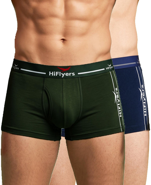 Hiflyers Men|Soft Breathable Odour-Free Cotton Lycra Fabric|Regular Fit|Comfortable Everyday Innerwear Trunk|Pack Of 2|Navy,Olive
