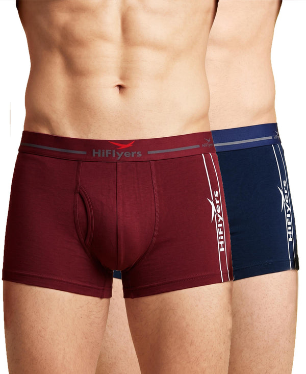 Hiflyers Men|Soft Breathable Odour-Free Cotton Lycra Fabric|Regular Fit|Comfortable Everyday Innerwear Trunk|Pack Of 2|Maroon,Navy