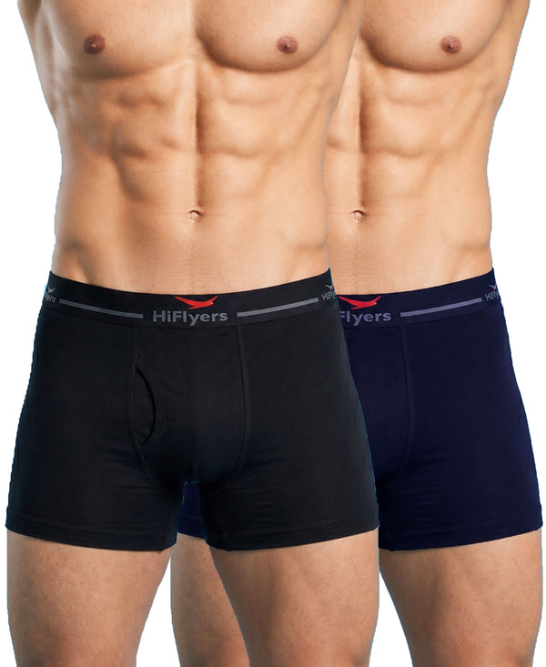 Hiflyers Men|Soft Breathable Odour-Free Cotton Lycra Fabric|Regular Fit|Comfortable Everyday Innerwear Trunk|Pack Of 2|Navy,Black