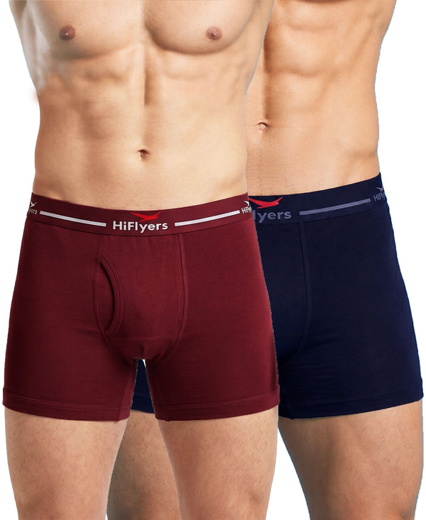 Hiflyers Men|Soft Breathable Odour-Free Cotton Lycra Fabric|Regular Fit|Comfortable Everyday Innerwear Trunk|Pack Of 2|Maroon,Navy