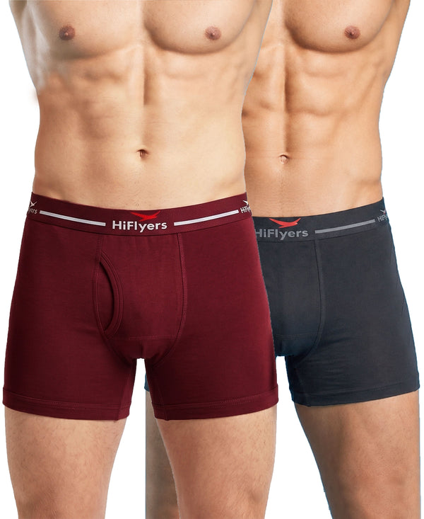 Hiflyers Men|Soft Breathable Odour-Free Cotton Lycra Fabric|Regular Fit|Comfortable Everyday Innerwear Trunk|Pack Of 2|Maroon,Grey