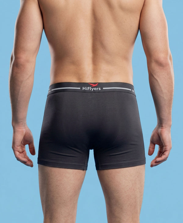 Hiflyers Men|Soft Breathable Odour-Free Cotton Lycra Fabric|Regular Fit|Comfortable Everyday Innerwear Trunk|Pack Of 2|Grey,Black
