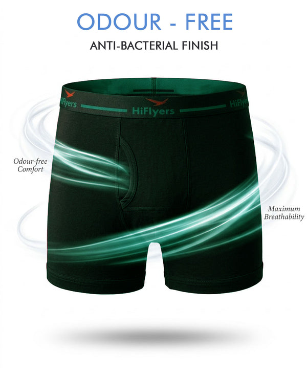 Hiflyers Men|Soft Breathable Odour-Free Cotton Lycra Fabric|Regular Fit|Comfortable Everyday Innerwear Trunk|Pack Of 2|Black,Olive