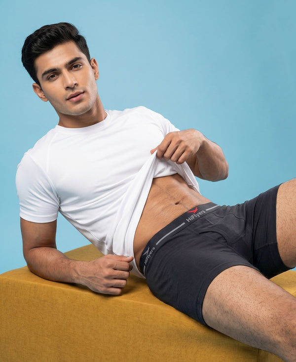 Hiflyers Men|Soft Breathable Odour-Free Cotton Lycra Fabric|Regular Fit|Comfortable Everyday Innerwear Trunk|Pack Of 2|Grey,Olive