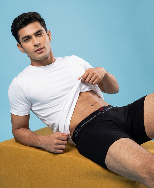 Hiflyers Men|Soft Breathable Odour-Free Cotton Lycra Fabric|Regular Fit|Comfortable Everyday Innerwear Trunk|Pack Of 2|Maroon,Black