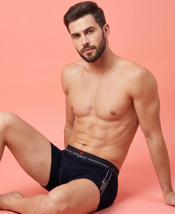 Hiflyers Men|Soft Breathable Odour-Free Cotton Lycra Fabric|Regular Fit|Comfortable Everyday Innerwear Trunk|Black