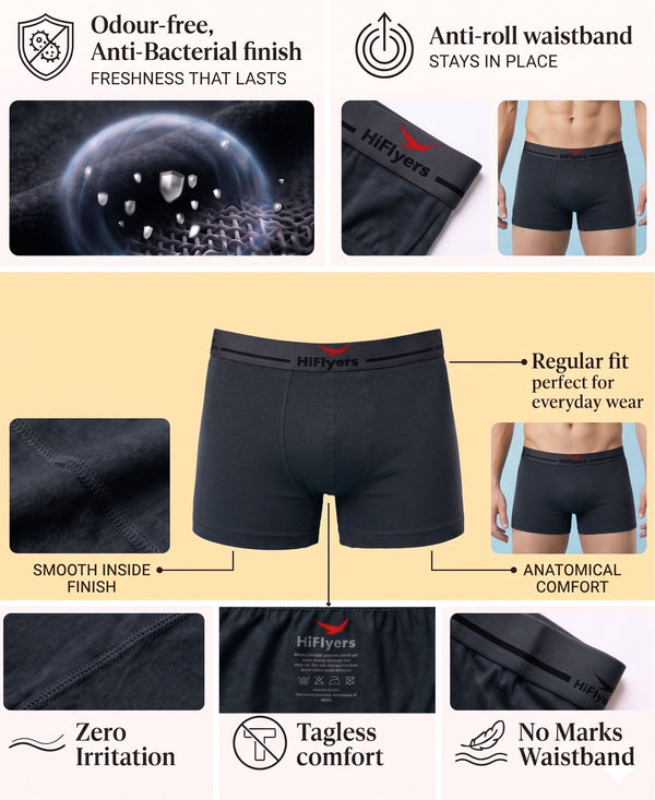 Hiflyers Men|Soft Breathable Odour-Free Cotton Lycra Fabric|Regular Fit|Comfortable Everyday Innerwear Trunk|Grey