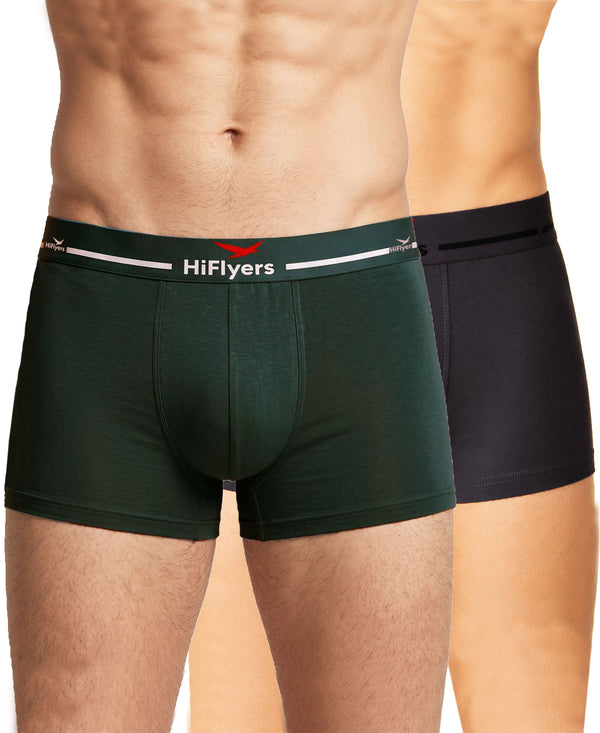 Hiflyers Men|Soft Breathable Odour-Free Micro Modal With Spandex Fabric|Regular Fit|Luxurious All-Day Innerwear Trunk|Pack Of 2|Olive,Grey