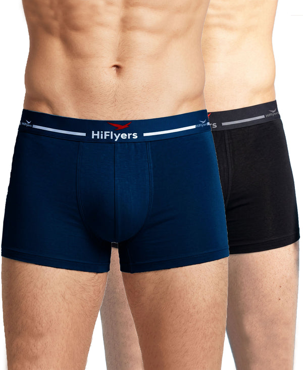 Hiflyers Men|Soft Breathable Odour-Free Micro Modal With Spandex Fabric|Regular Fit|Luxurious All-Day Innerwear Trunk|Pack Of 2|Navy,Black