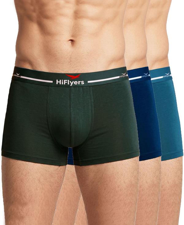 Hiflyers Men|Soft Breathable Odour-Free Micro Modal With Spandex Fabric|Regular Fit|Luxurious All-Day Innerwear Trunk|Pack Of 3|Olive,Navy,Teal