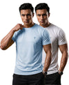 T.T. Men Dri-Fit Polyester Dot- Knit Fabric| Round Neck | Half Sleeve | Sweat-Wicking Gym & Active Wear Tees Pack Of 2 Light Blue,White