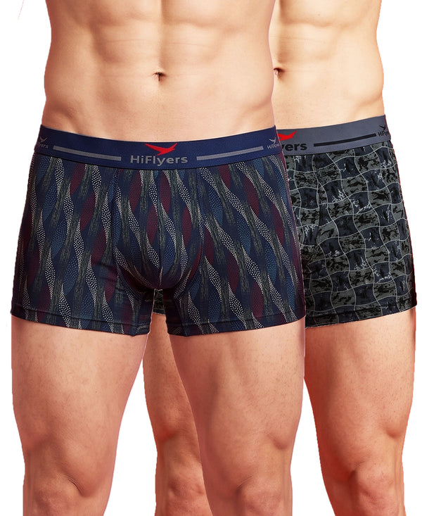 Hiflyers Men'S Micro Modal Spandex Trunk|Anti-Bacterial Odour-Free Fabric|Regular Fit|Ultra Soft Breathable Printed Innerwear|Pack Of 2|Navy,Grey