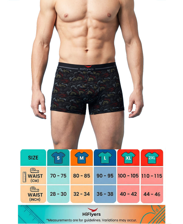 Hiflyers Men'S Micro Modal Spandex Trunk|Anti-Bacterial Odour-Free Fabric|Regular Fit|Ultra Soft Breathable Printed Innerwear|Black