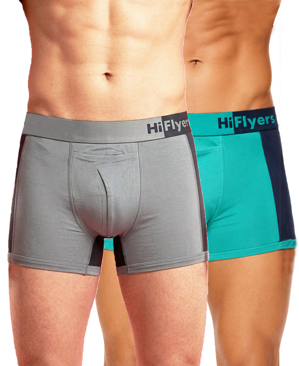 Hiflyers Men'S Micro Modal Spandex Sports Trunk|Anti-Bacterial Odour-Free Fabric|Regular Fit|Ultra Soft Breathable Premium Innerwear|Pack Of 2|Grey,Teal