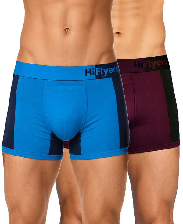 Hiflyers Men'S Micro Modal Spandex Sports Trunk|Anti-Bacterial Odour-Free Fabric|Regular Fit|Ultra Soft Breathable Premium Innerwear|Pack Of 2|Blue,Onion