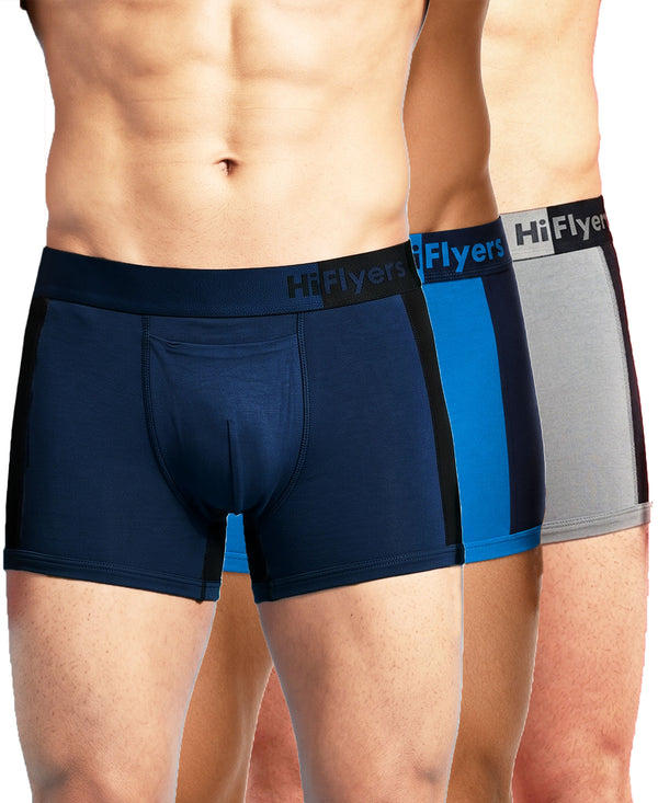 Hiflyers Men'S Micro Modal Spandex Sports Trunk|Anti-Bacterial Odour-Free Fabric|Regular Fit|Ultra Soft Breathable Premium Innerwear|Pack Of 3|Navy,Blue,Grey